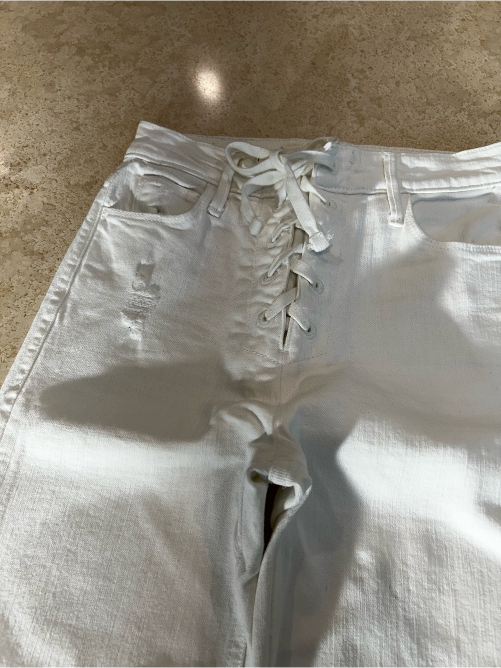 MOTHER White High-Rise Lace-Up Jeans